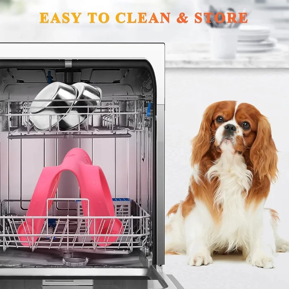 VAGLORY Pink No Mess Silicone Bone Mat & Stainless Steel Dog Food Bowls